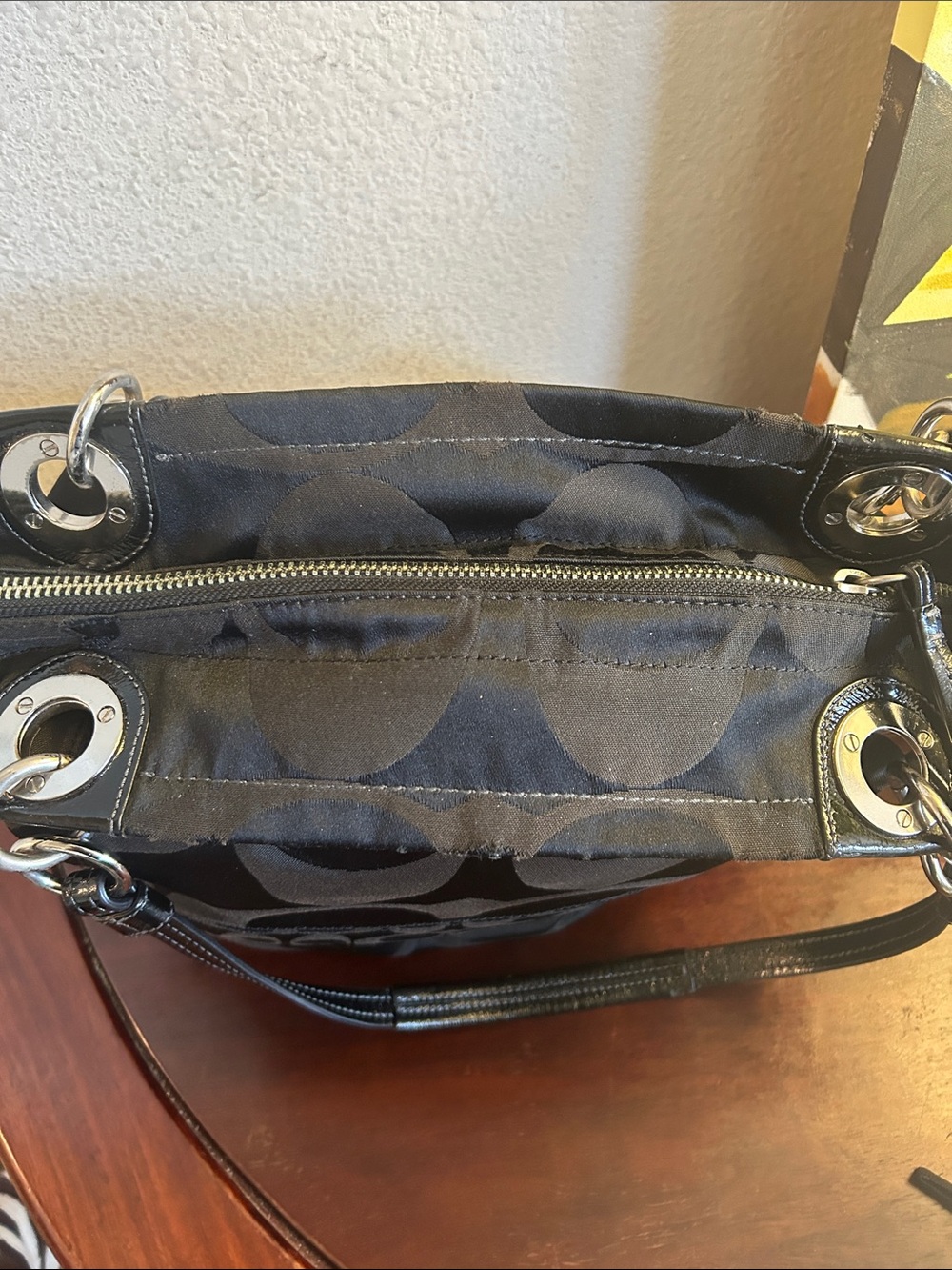 Coach Black Signature C Logo Tote with Silver Hardware - Picture 6 of 12